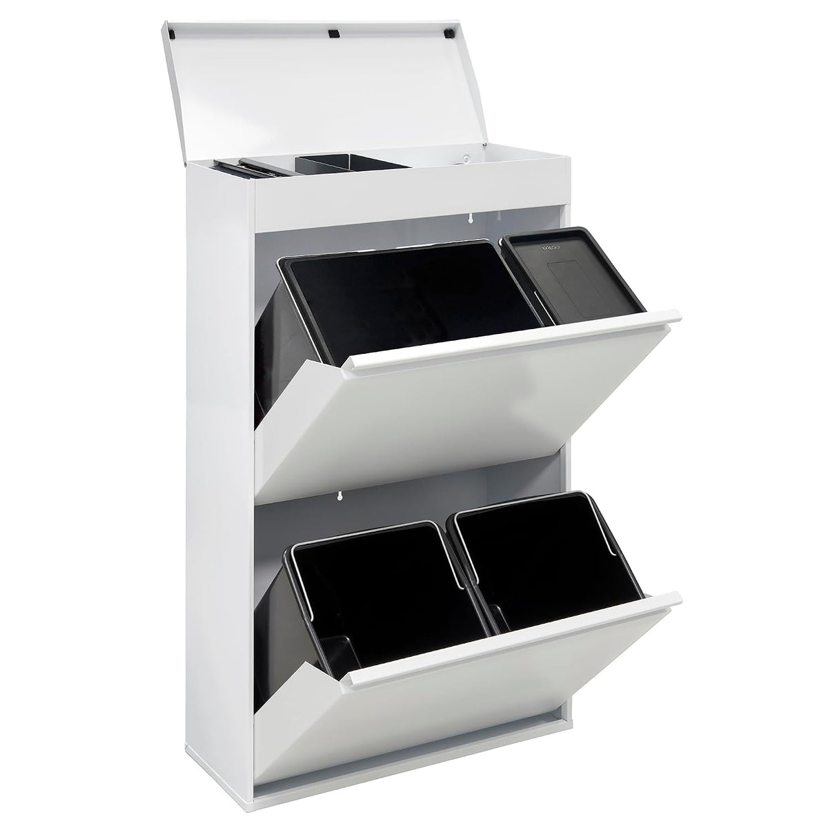 ARREGUI Mülltrennsysteme, 17 L, 68 L, Weiß/Schwarz, Top CR621-B2 Mülltrennsystem aus Stahl mit Aufbewahrungsbox