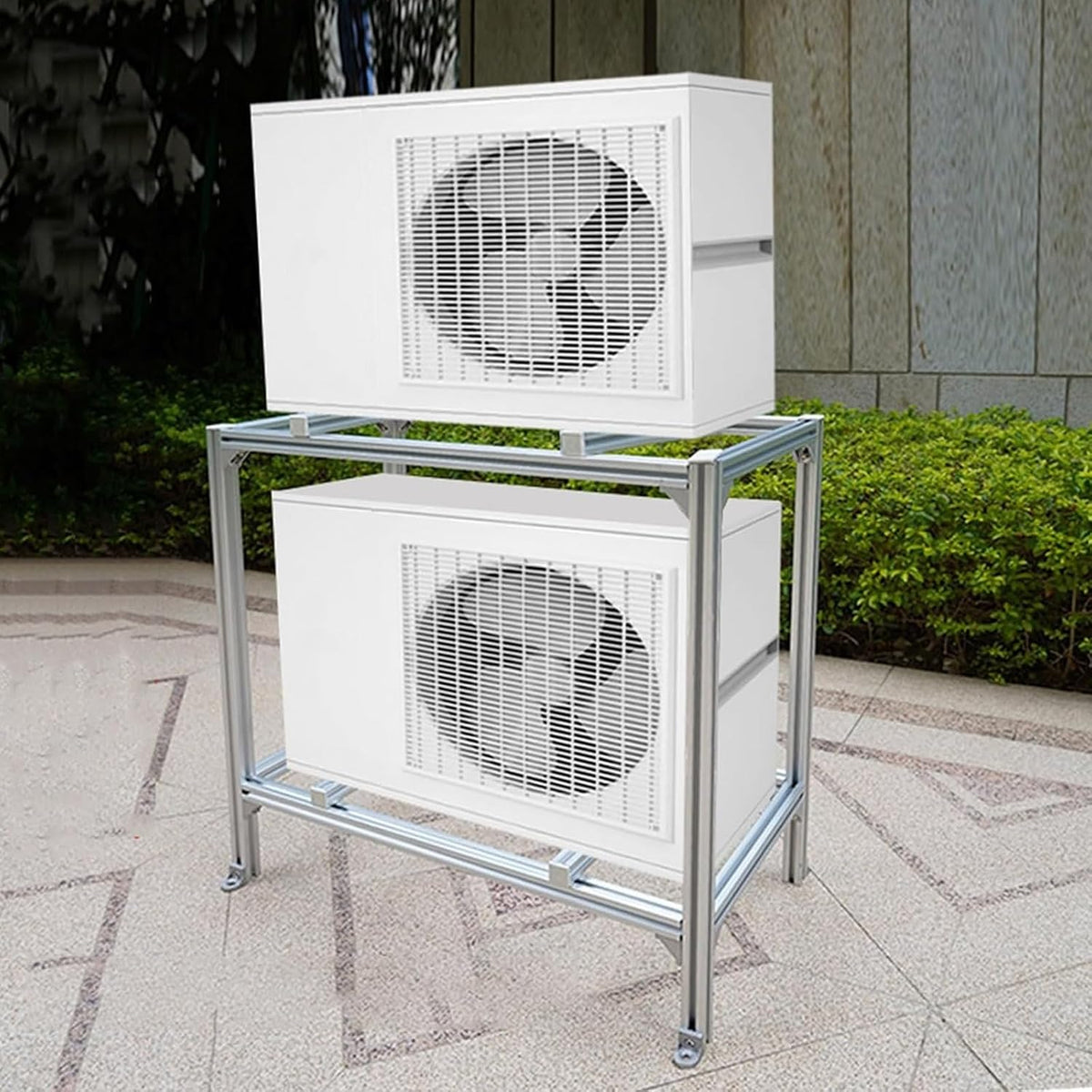 Split-Klimaanlage, Weiß/Silber, Mini- n-Bodenständer aus Aluminiumlegierung, doppellagige Halterung für Wärmepumpensysteme