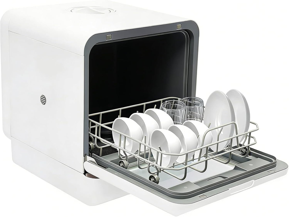OUKANING Tischgeschirrspüler, 1100 W, 6 L, Weiß, Mini Geschirrspüler mit 4 Programmen, Kompakter, Kleine