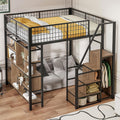 WIZBED Bett, 140 x 200 cm, schwarz, Hoch 140x200, Metall mit Lattenrost, Sicherheitsleiter mit Ablagefläche&Kleiderschrank