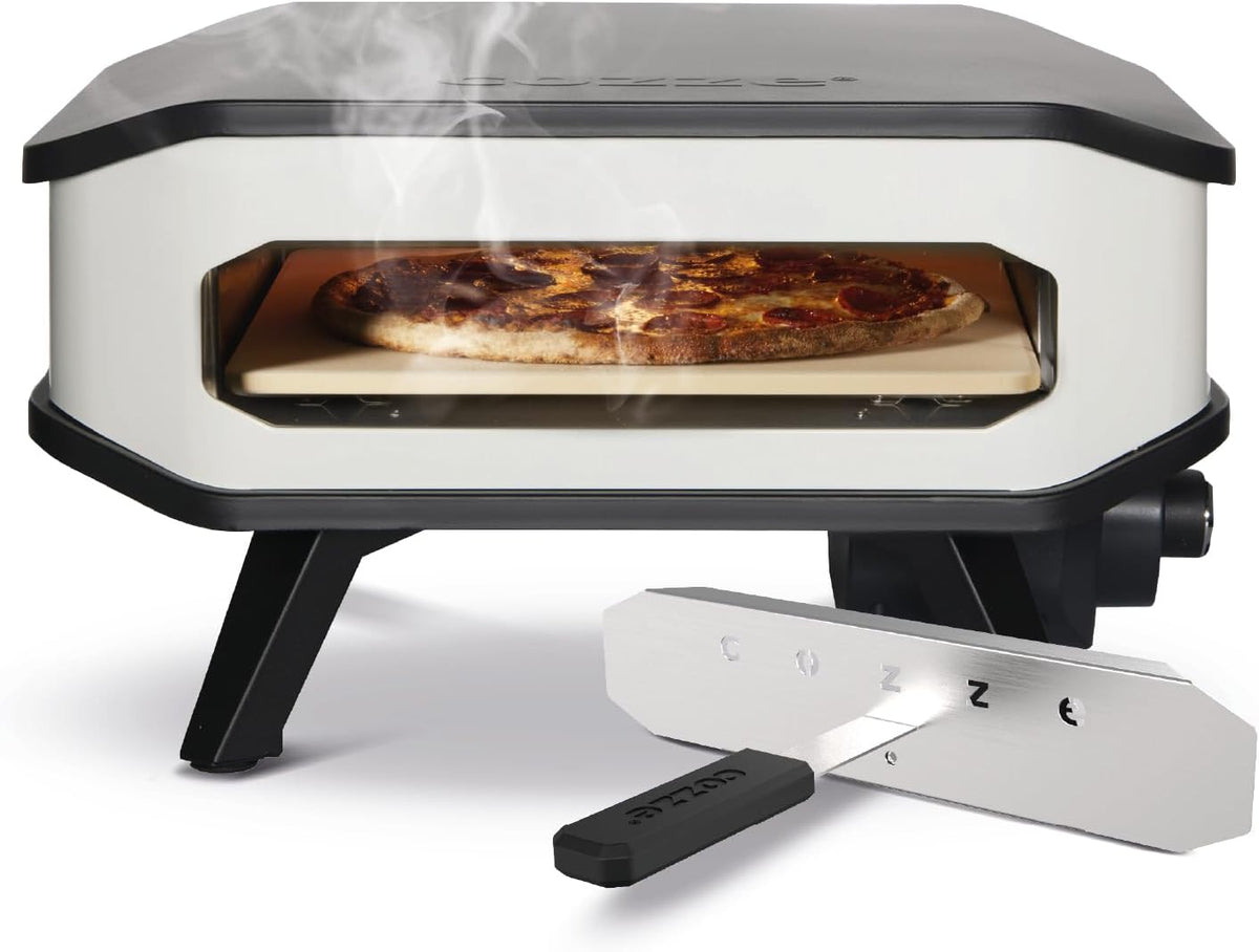 cozze Pizzaofen, 2200 W, 230 V, Schwarz, 13' Elektro- mit Pizzastein, Digitale Temperatursteuerung, inkl. Frontabdeckung