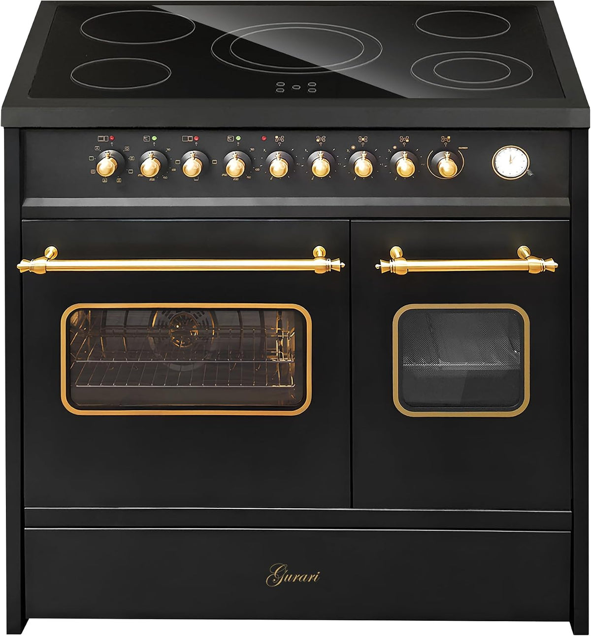 GURARI Elektroherd, 90 cm, Schwarz, Elektro Standherd GCH E 912 DF BL r Glaskeramik Herd Range