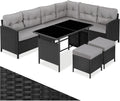 Sofa tectake, schwarz/grau, Polyrattan Lounge Set, Gartenmöbel Set mit, Hocker + Tisch, Balkon Möbel Outdoor