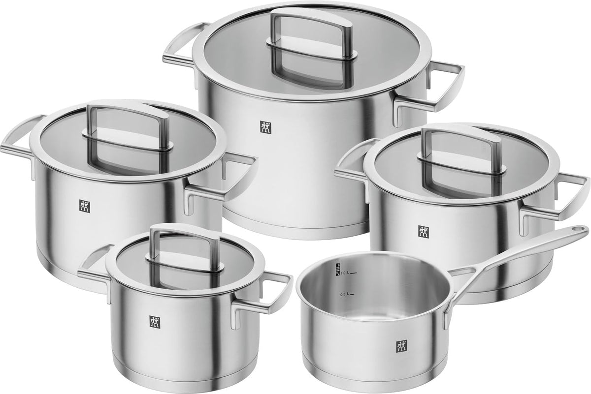 Zwilling Simplify Kochtopfset 5-teilig Topfsets, Silber, Vitality Kochtopf-Set 5- mit Glas-Deckel, Induktionsgeeignet