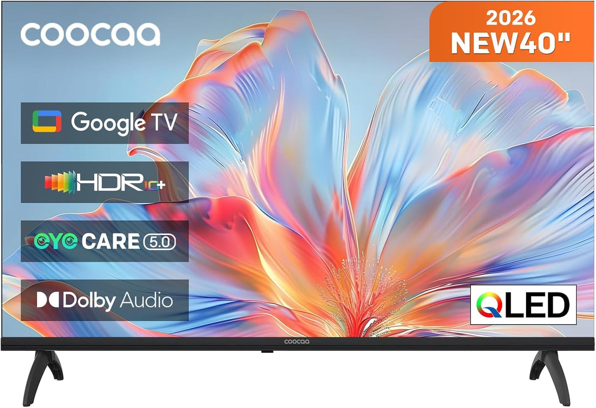 Fernseher, 40 Zoll, 100 cm, Schwarz, Smart TV, coocaa, QLED FHD Smart TV mit Google TV, HDR10, Dolby Audio, EyeCare