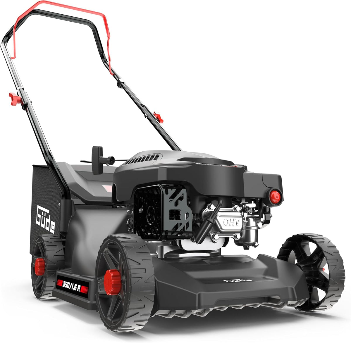 Güde Rasenmäher, 390 mm, 66 mm, 35 l, Schwarz/Rot, ECO Wheeler 390 1, 6 R (4-Takt Benzinmotor 1, 6/2 (kW/PS), Schnittbreite
