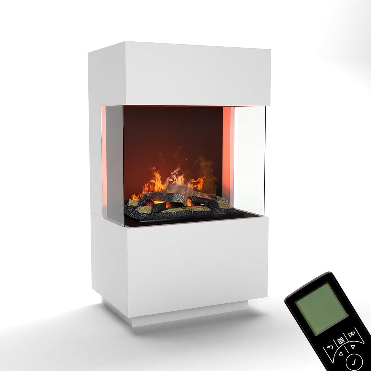 GLOW FIRE Elektrokamin, 55x96x40 cm, Weiß, Wasserdampf Kamin OGF 1 Mini (Standkamin) - mit, Knistereffekt & Fernbedienung