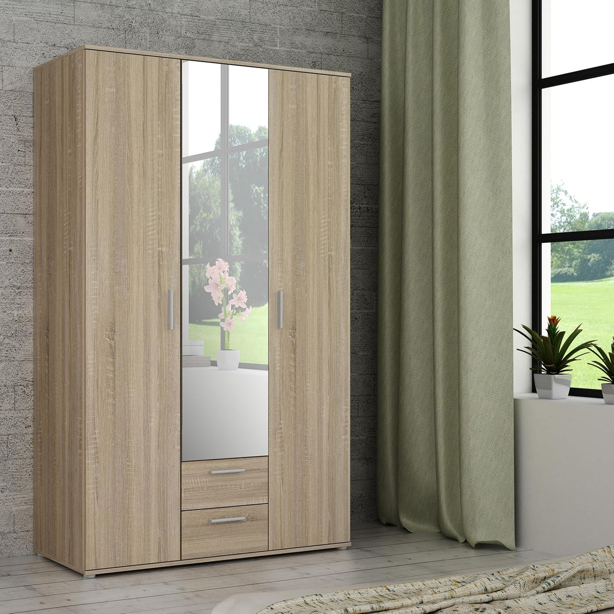 Forte Kleiderschrank, 200,1 cm, 121 cm, 54 cm, Eiche, Nano 120 130, Moderner Schrank aus Holzwerkstoff, Schmaler Schrank
