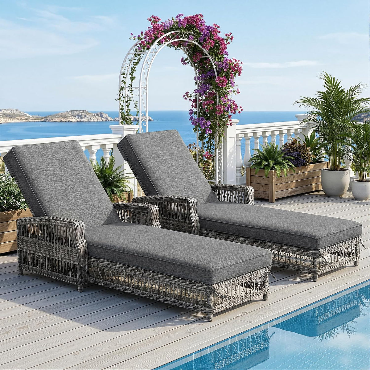 Ball & Cast Liegen, 192 x 70 x 83 cm, Grau, Gartenliege 2 Personen aus Rattan, Liege mit 4-Fach Verstellbarer Rückenlehne und Bequemer