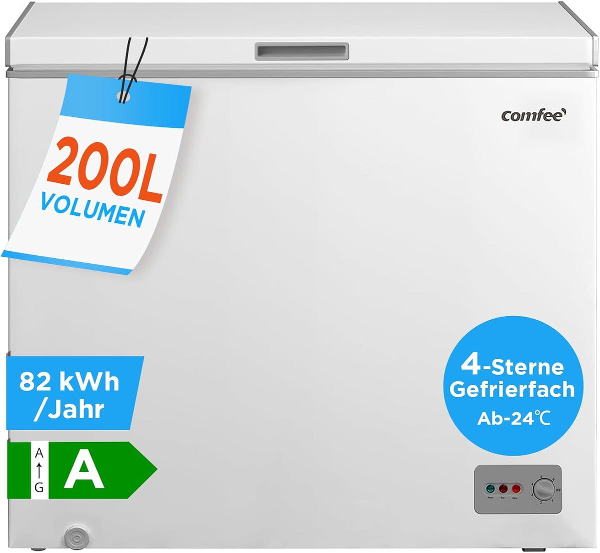 Comfee Gefriertruhe, 85 cm, 200 L, 41 dB, Weiß, RCC201WH6(E) /82 kWh/Jahr/ hoch/ /Inverter-Kompressor/