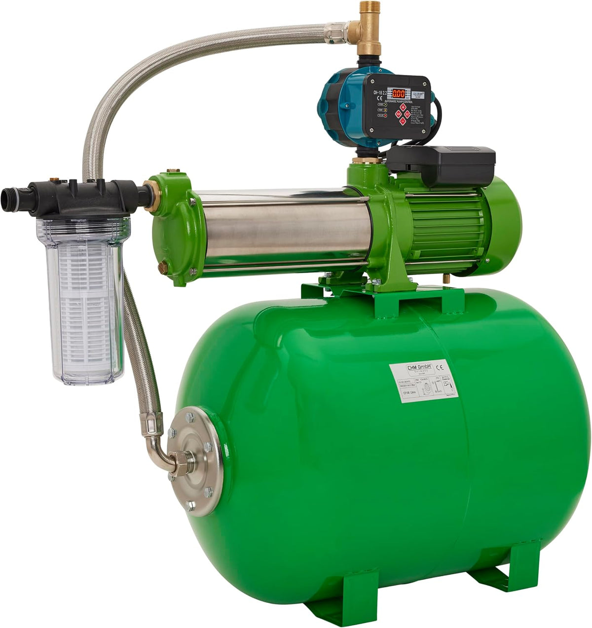 CHM GmbH Hauswasserwerk, 100Liter, 7,8 Bar, Schwarz, 2100 Watt, max. Druck einstellbar mit LCD Display Gartenpumpe