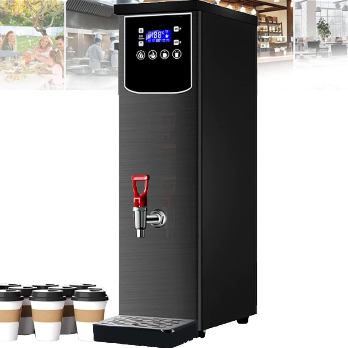 XygZythror Heißwasserspender, Silber/Schwarz, Edelstahl-Sofortboiler Mit Automatischer NachfüLlung &, Gewerblicher