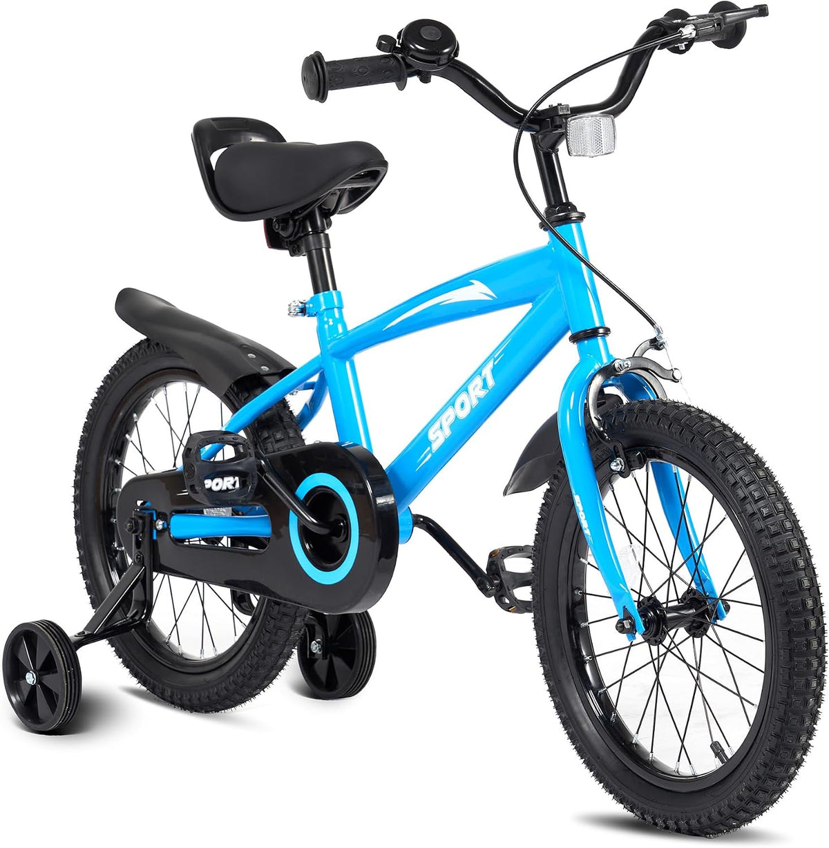BODIOO Fahrrad, 14 Zoll, 107 cm, Blau/Schwarz, Kinder, für Jungen und Mädchen mit Stützrädern, stabilem Rahmen