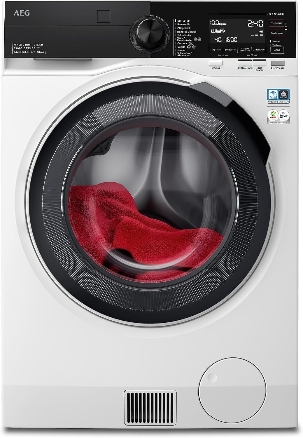 AEG Waschtrockner, 10 kg, 6 kg, Weiß, WiFi mit Wärmepumpe, Waschen, Trocknen, EEK B/A, Serie 9000 AbsoluteCare - Schonend Trocknen selbst Wolle &