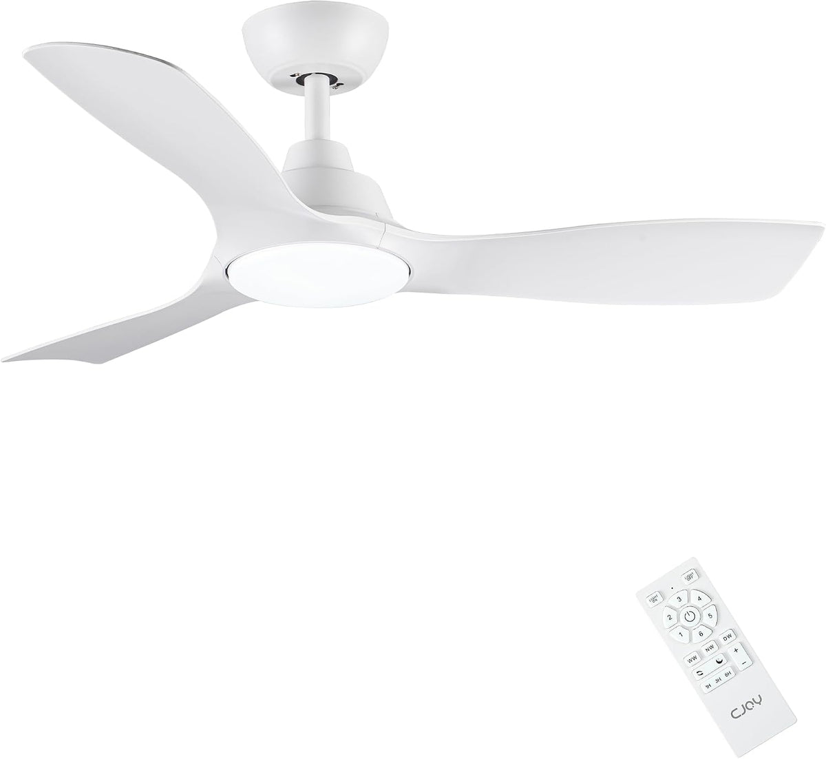 CJOY Deckenventilator, 107 cm, Weiß, mit Beleuchtung, mit Beleuchtung und Fernbedienung Leise, DC Umkehrbar, Speicher 3CCT