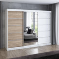 A&J MöbelLand Kleiderschrank, 200 cm, Grau, Schlafzimmerschrank, Schwebetürenschrank VILUNO 1 3-türig mit Spiegel