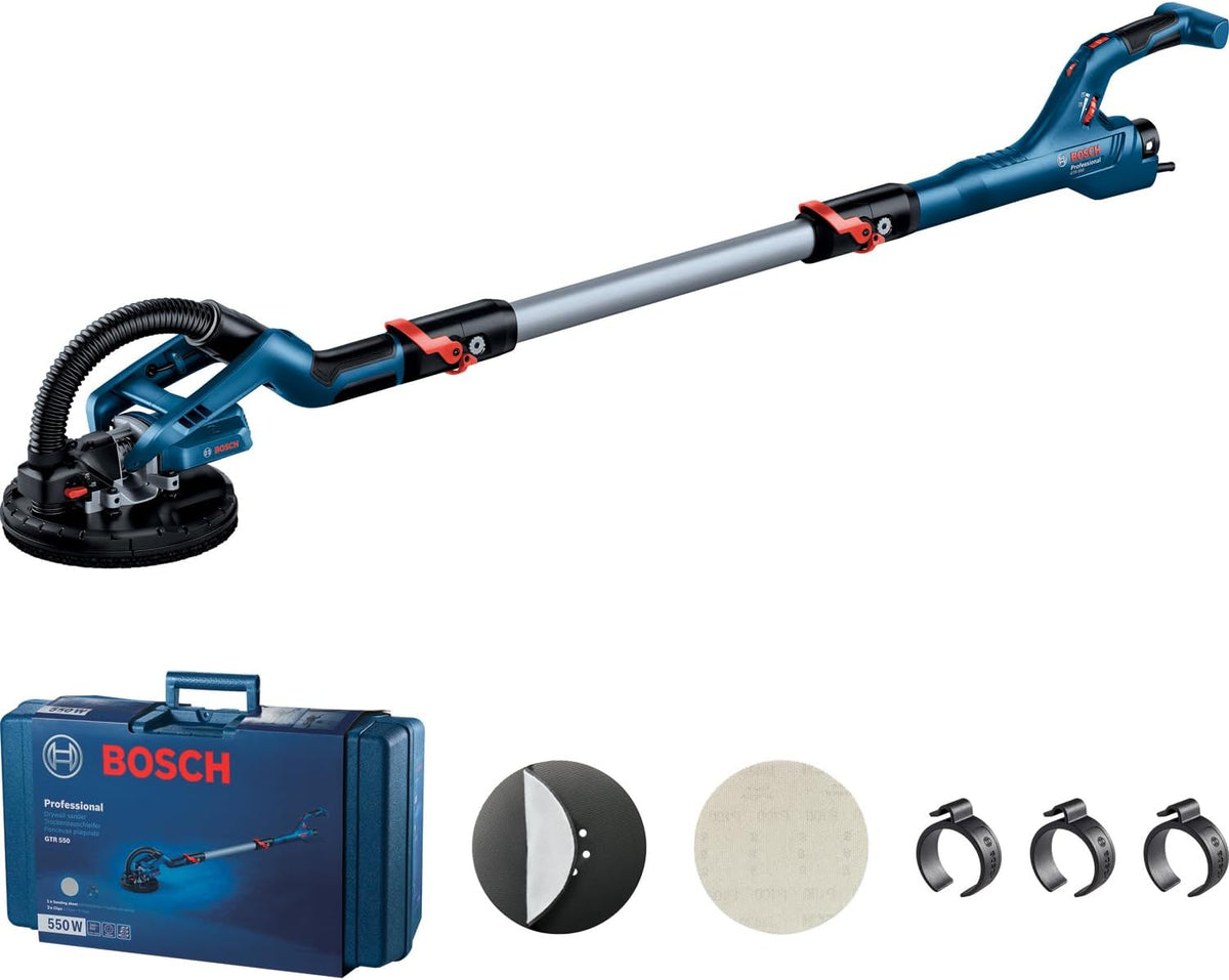Bosch Professional Tellerschleifer, 215 mm, Blau/Schwarz/Rot, Trockenbauschleifer GTR 55-225 (550 Watt, Schleifteller-Ø