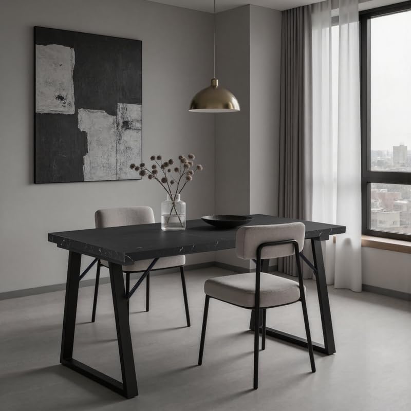 HOMAVO Esstisch, 140×80×75 cm, 120×60×75 cm, Schwarz/Grau, im modernen Design für 4, 6 Personen mit großer Tischplatte