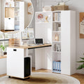 Merax Bücherregal, MDF, Weiß, klappbarer Schreibtisch mit Regal, 2 in 1 und Arbeitstisch mit Steckdose und USB