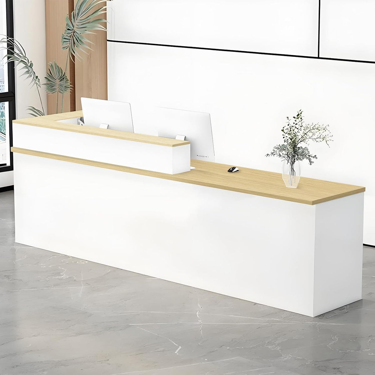 ZRBDDEF Laptop, Weiß/Hellbraun, Empfangstheke, Moderne Kassentheke, Rezeptionstresen für Büro, Salon, Boutique
