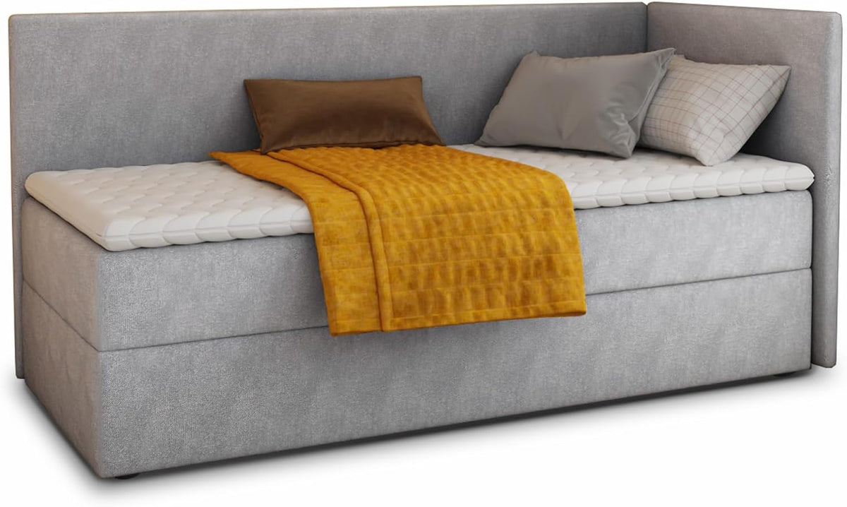 Sofnet Boxspringbett, 80 x 200 cm, Grau, Flame mit Bettkasten - Einzelbett mit Bonell-Matratze und, Polsterbett