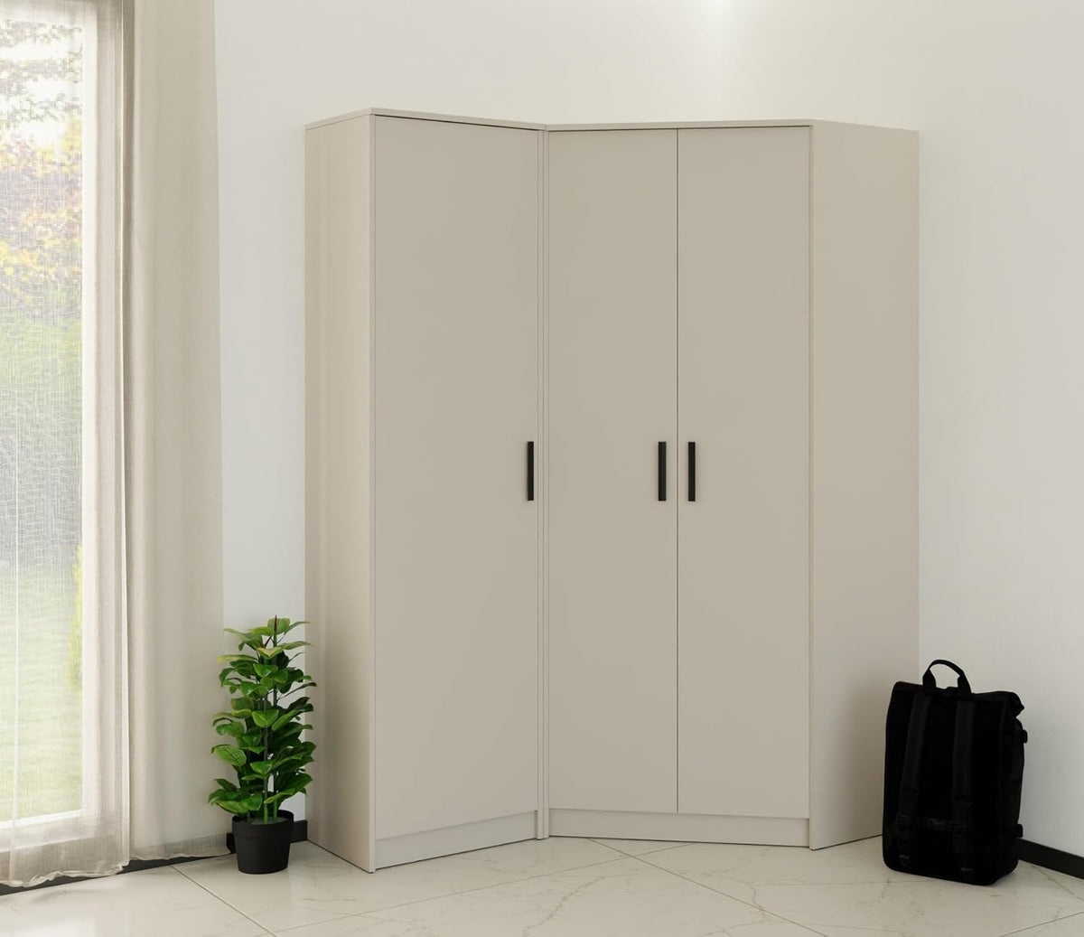 Kleiderschrank Marmex Meble, 143x195x40 cm, Braun, Eck Set 43, Moderner 3-türiger Eckschrank für Schlafzimmer, Ankleidezimmer & Garderobe