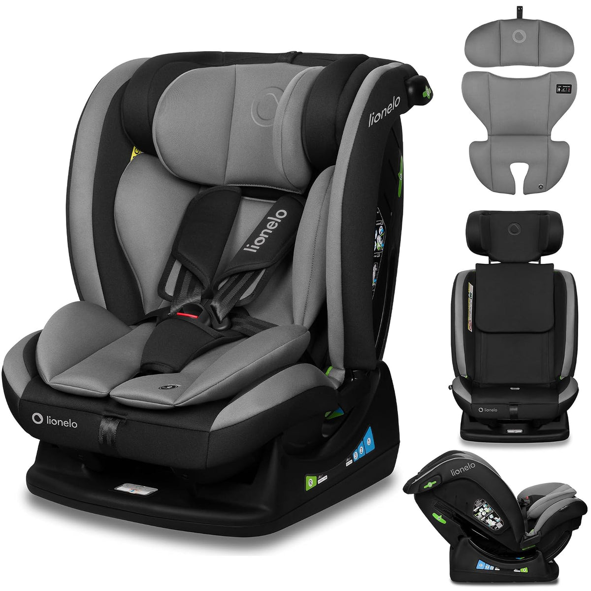 Lionelo Kindersitz, 150 cm, Grau/Schwarz, AART I-SIZE Autositz für Kleinkinder 40-, Montage mit Sicherheitsgurten