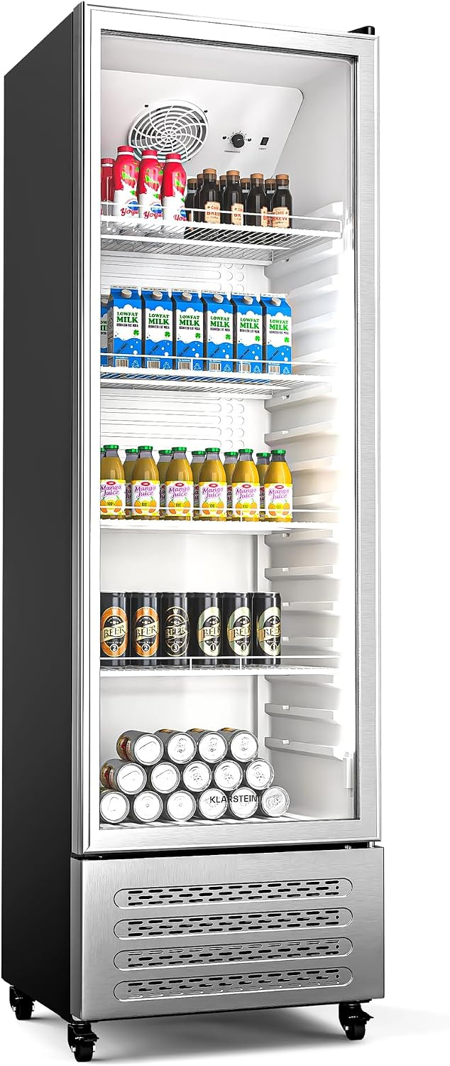 Klarstein Getränkekühlschrank, 306 L, Weiß, GrandCooler - Doppelverglaste Tür, Aluminium-Tür, LED-Beleuchtung, Mechanischer Thermostat