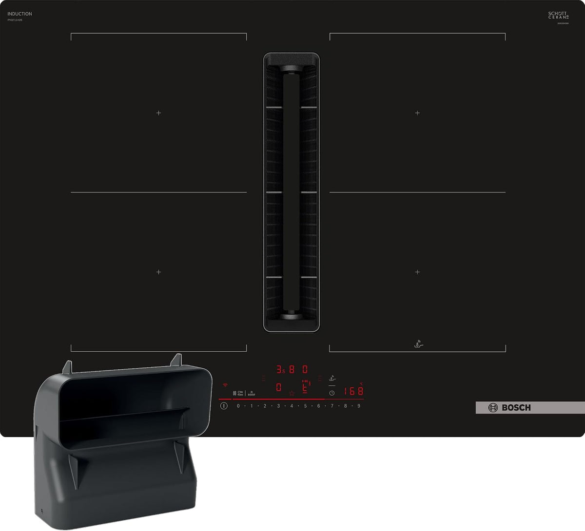 Bosch Kochfeld, 80 cm, Schwarz, PVQ811HGA7, Serie 6 Smartes Induktions mit Dunstabzug (autark), breit, Mit Flachkanal L