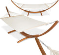 tectake Hängematten, 205x150 cm, 200 kg, Lärchenholz, Stahl, Baumwolle-Polyester-Mischgewebe, Weiß