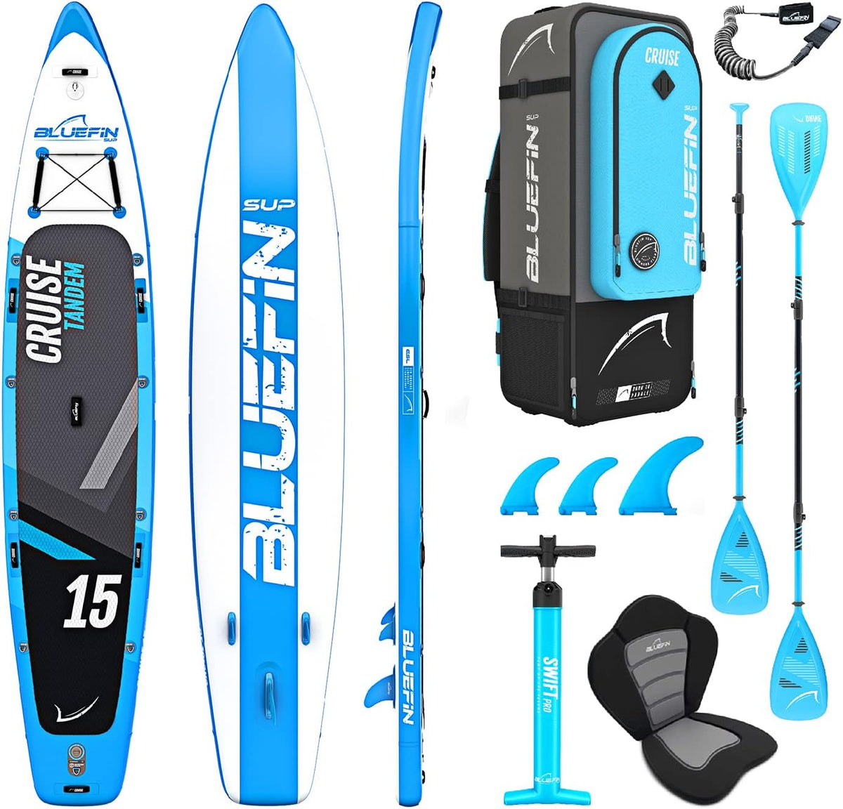 Bluefin SUP SUP-Board, Blau/Schwarz, Paddleboard, Cruise Stand Up Paddle Set, Aufblasbares Paddleboard für Erwachsene