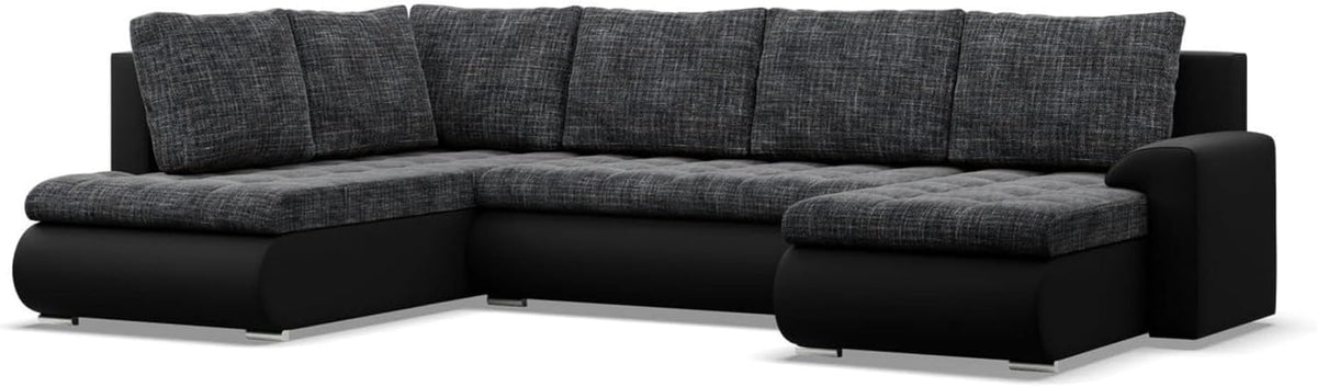 Mebligo Sofa, Schwarz, Eck mit Schlaffunktion und 3 Bettkasten FORESTA 300x89x200, Couch U Form, Wohnzimmer, s & Couches