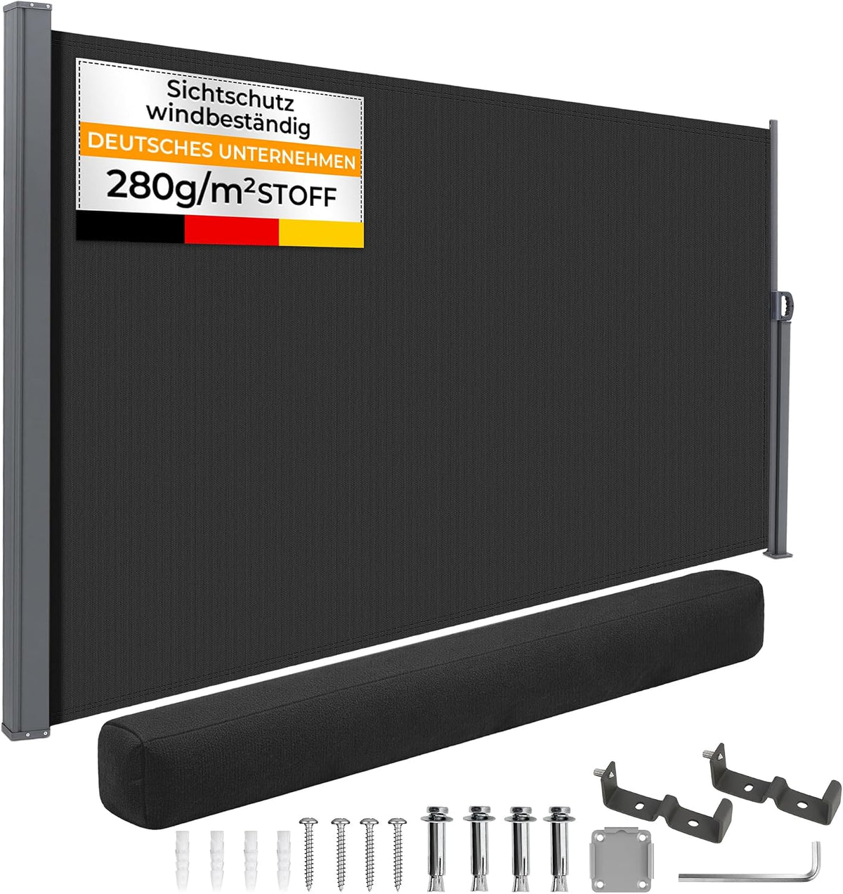 HOMEDEMO Markise, 20 cm, Anthrazit, Alu-Seiten ausziehbar, 160x300+, Sichtschutz Sonnenschutz, Windschutz Wasserdicht Seitenzug