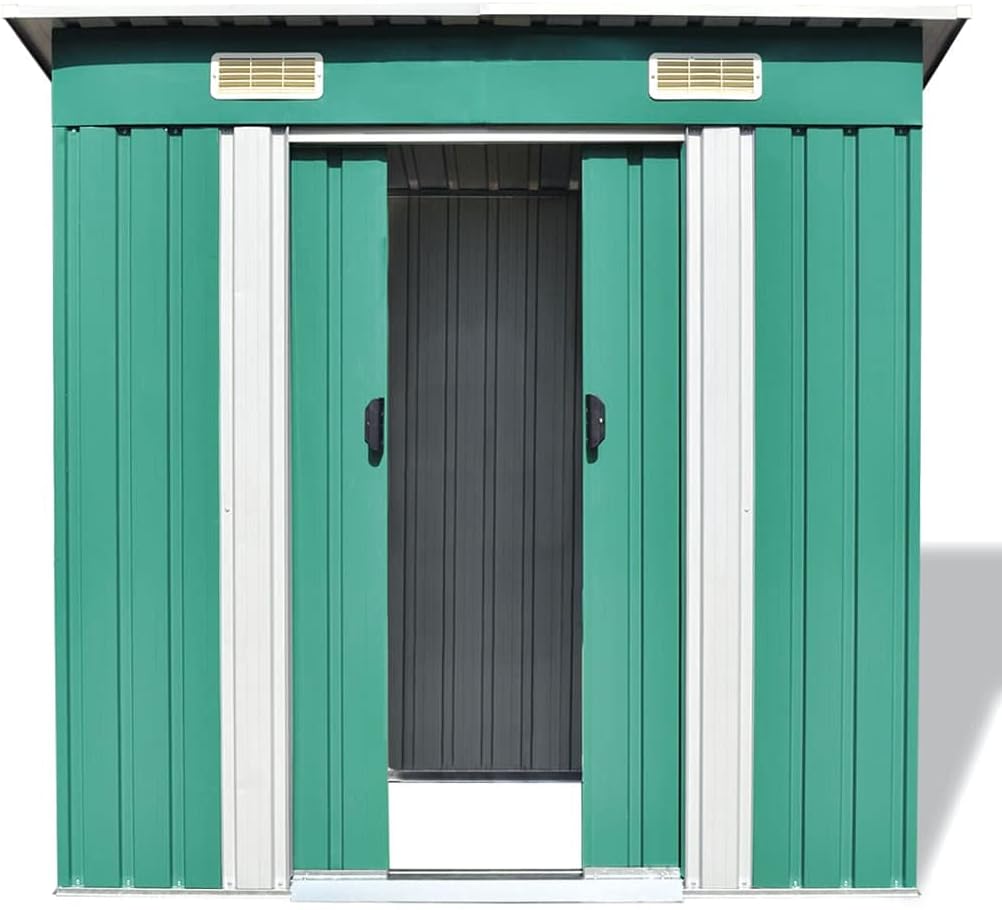 prissent Gerätehaus, 190x124x181 cm, Verzinkter Stahl, Grün/Weiß, Gartenhaus Metall Geräteschuppen Gartenhütte