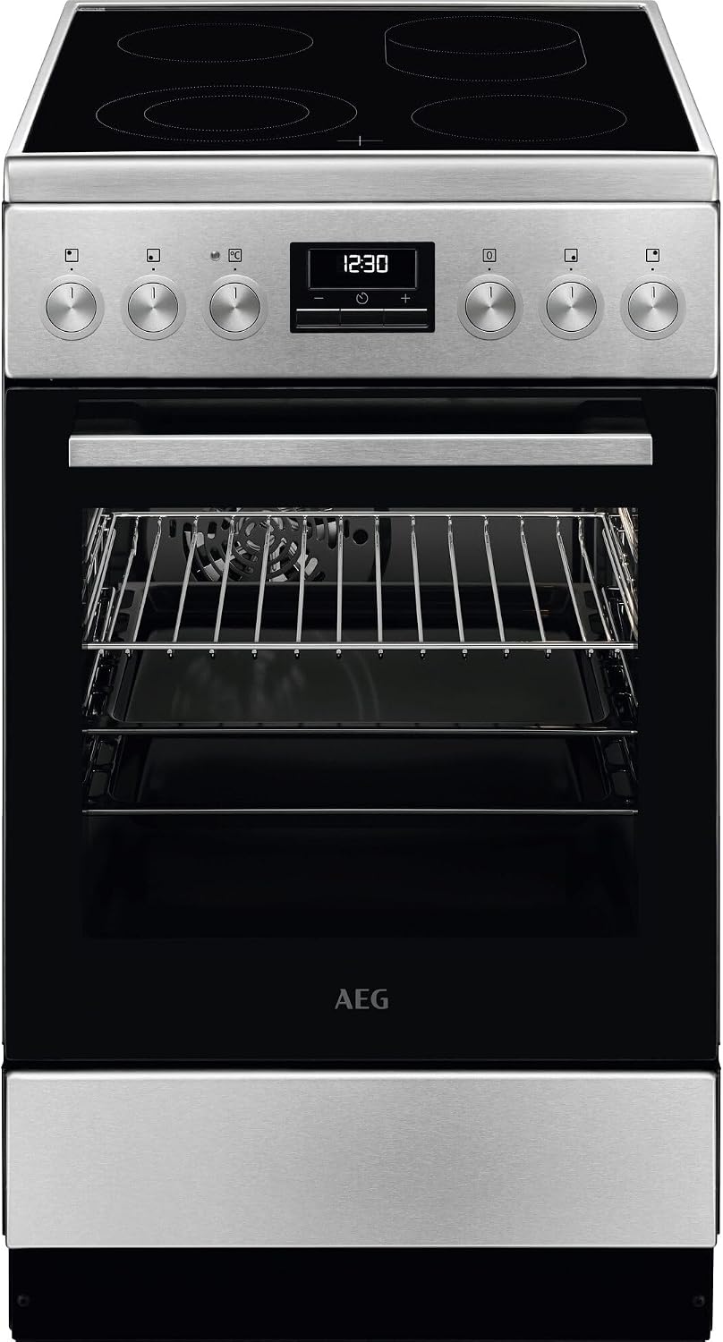 AEG Elektroherd, 50 cm, Silber, Standherd mit Glaskeramik-Kochfeld, Bräter- und Mehrkreiskochzone, 1 Paar Teleskopschienen