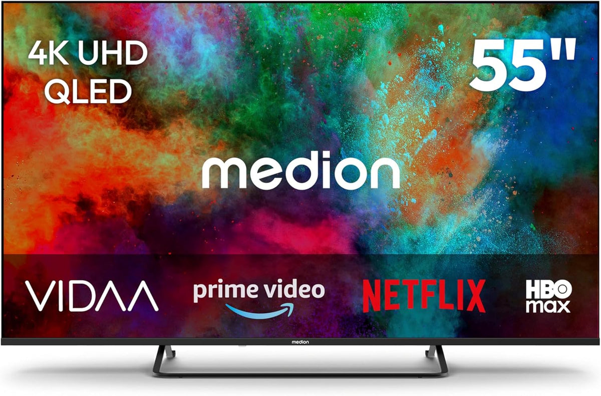 MEDION Fernseher, 138,8 cm, 55 Zoll, Schwarz, Smart TV, QLED (Smart-TV, Dolby Vision HDR, HBO Max, MagentaTV