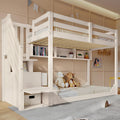 Moflan Lin Bett, 90x200 cm, Weiß, Etagen für Kinder mit Treppenschrank und Stauraum, platzsparendes Holz Kinder für Geschwister