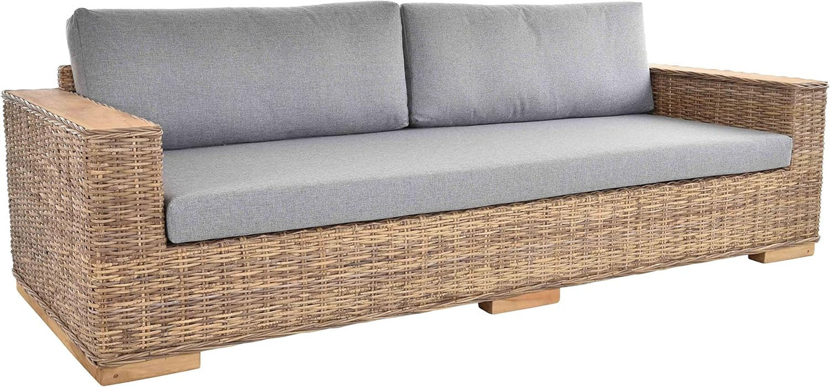 Sofa Krines Home, Grau/Natur, Wohnzimmersofa, Schlaf Maxi Rattan- Rattan Wohnzimmer mit Polster Couch, 4-Sitzer)